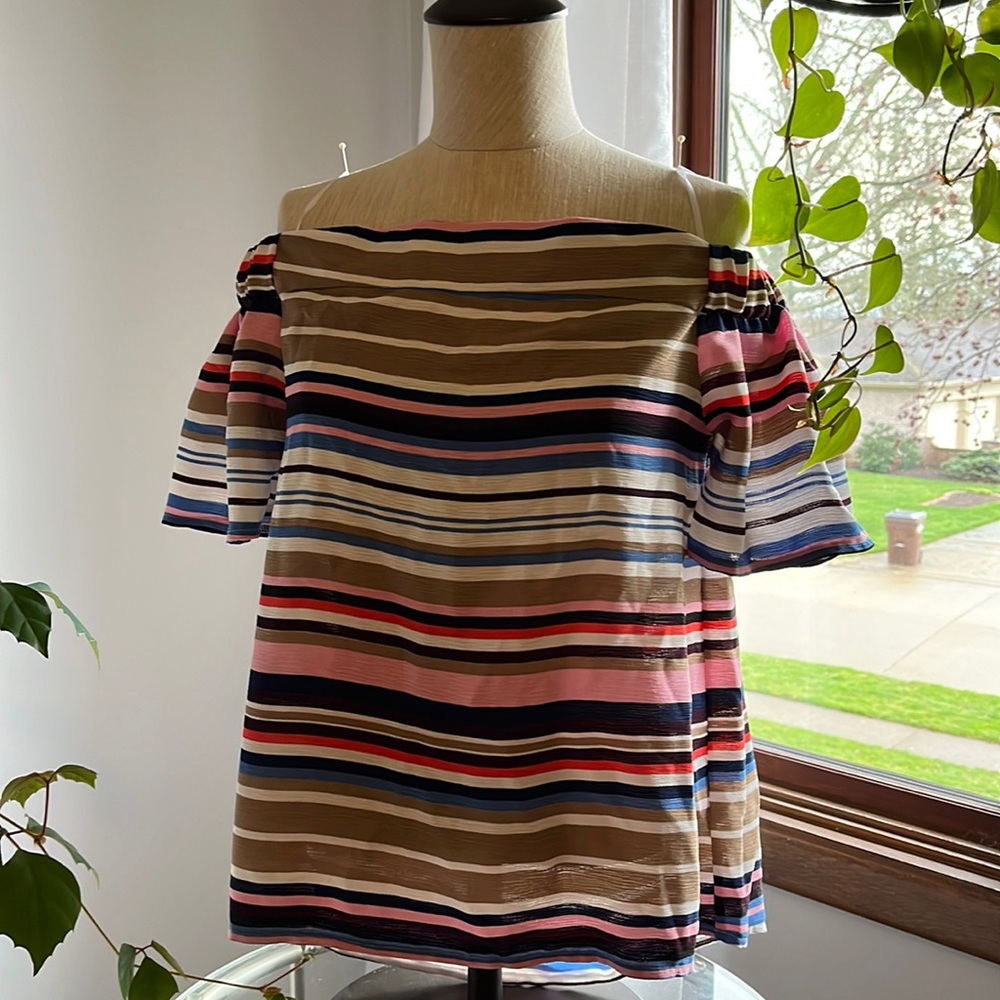 Francesca’s Striped off the shoulder blouse.